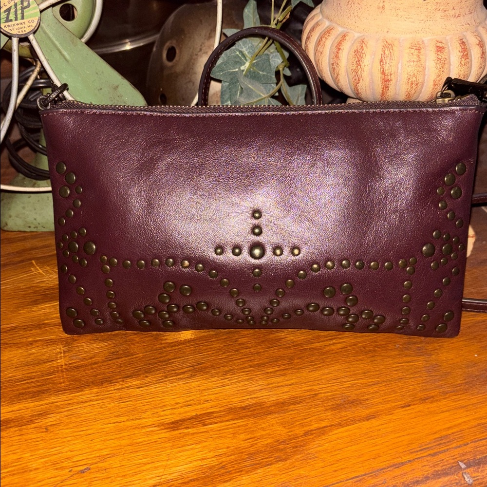 Coach Burgundy Leather Studded Heart Crossbody Bag & Wristlet - Picture 7 of 14
